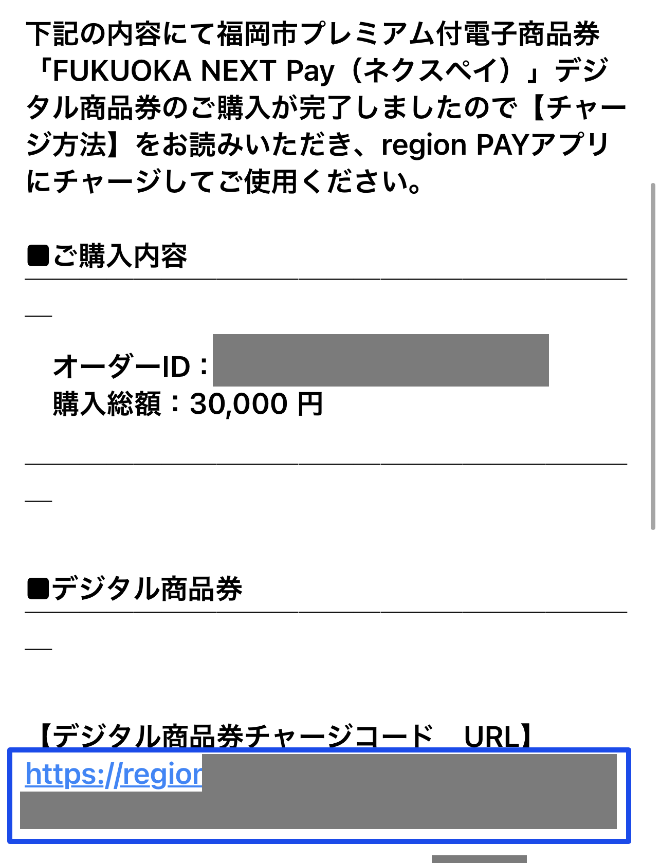 福岡ネクスペイ region PAYチャージコードメール